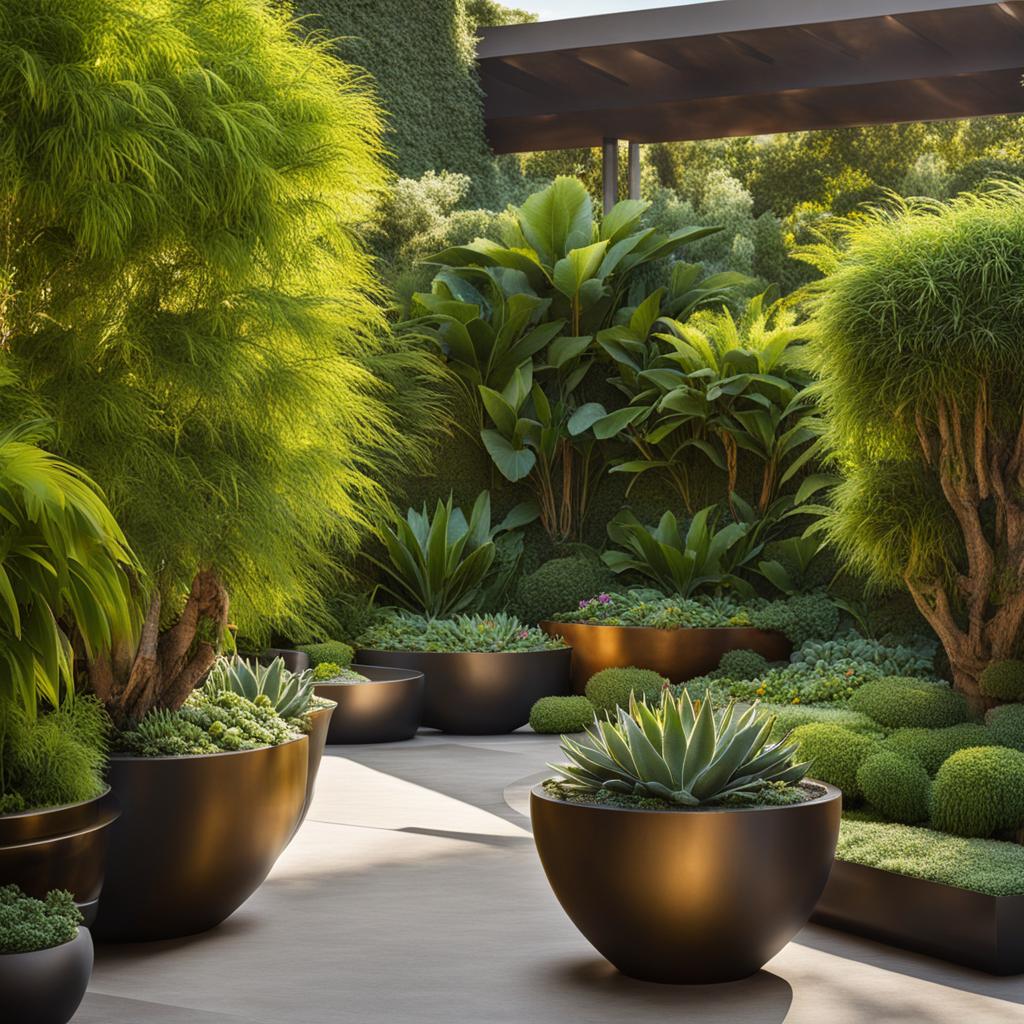 large planters in a garden
